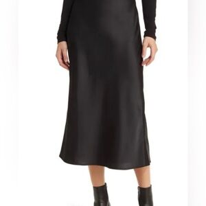 ABERCROMBIE & FITCH High Rise Black Satin Column Midi Skirt Size XS
